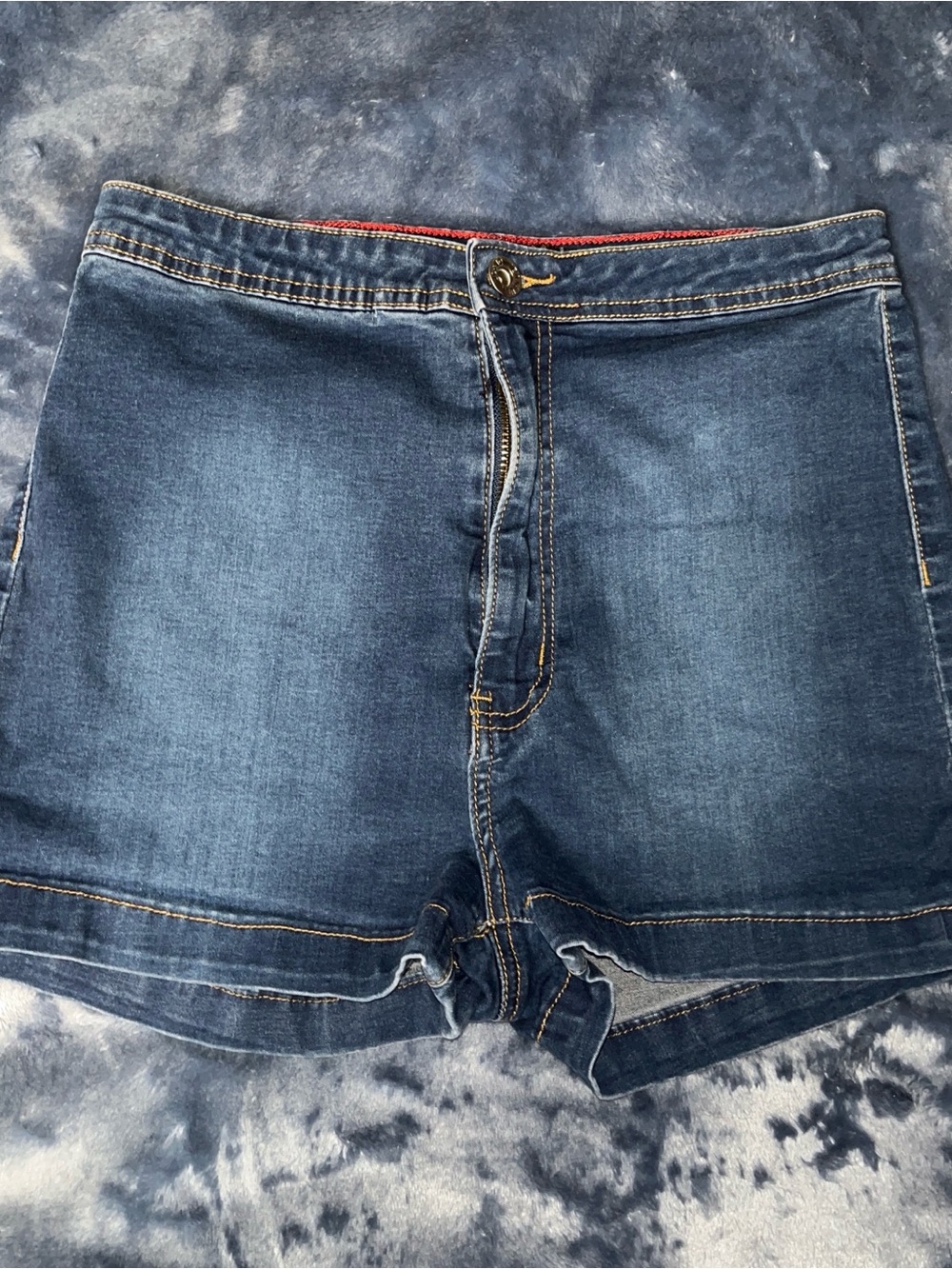 Women's Mid-Rise Dark Blue Denim Shorts